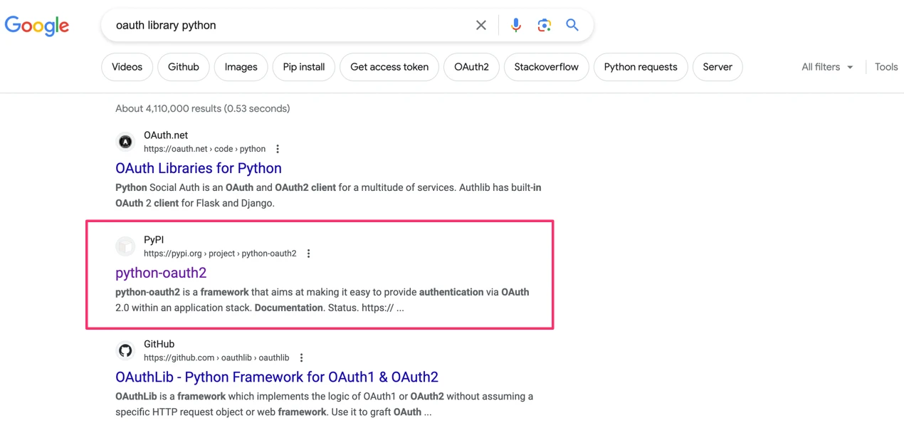 Google search results for python-oauth2