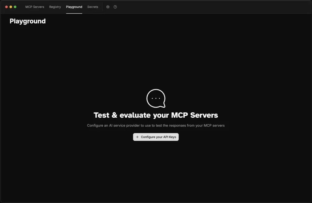 A screenshot of the ToolHive Playground with a button to configure a model provider API key