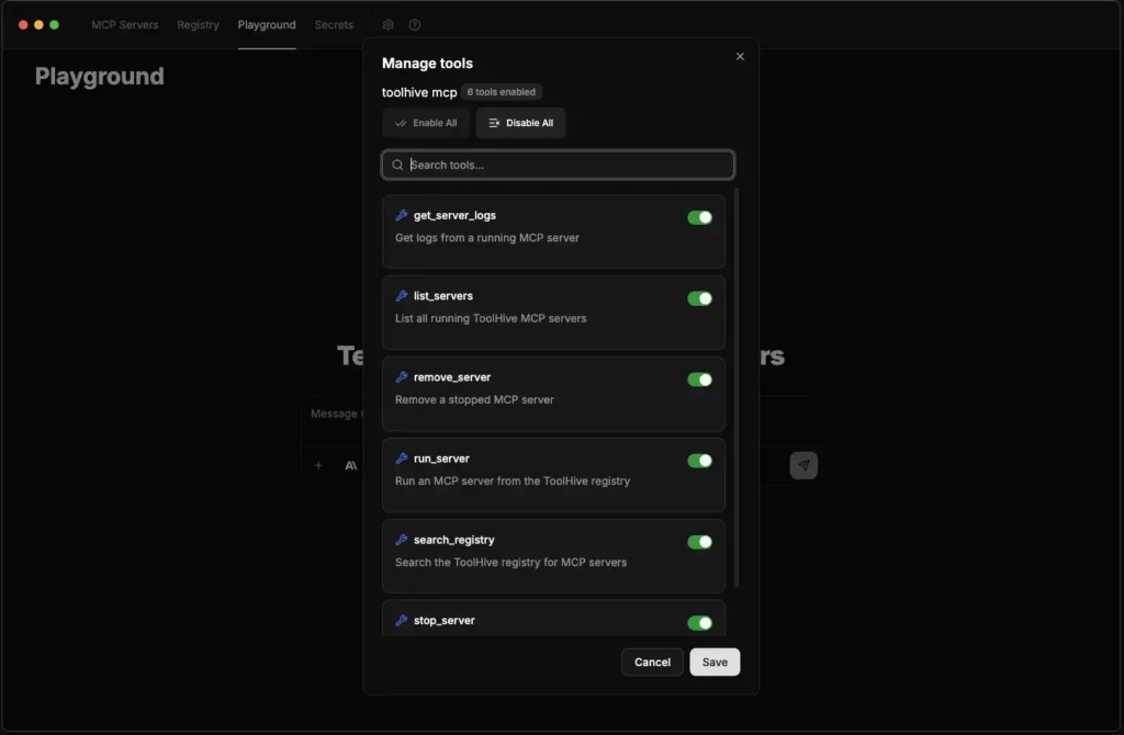 MCp tool selection in the ToolHive Playground