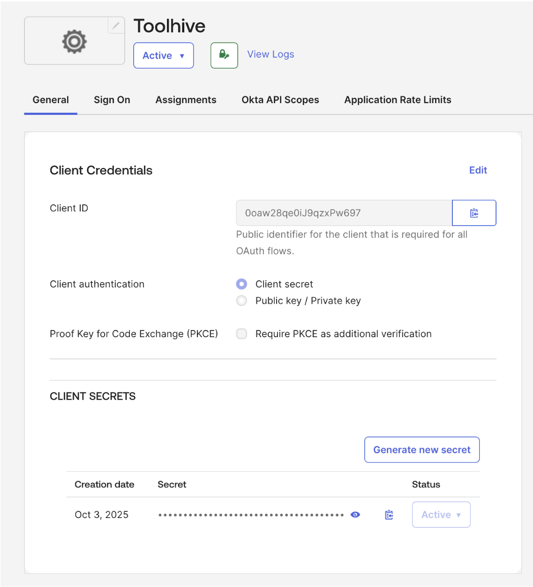 A screenshot of the Okta app integration configuration